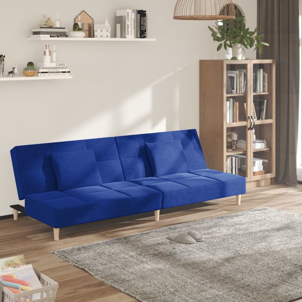 Canapea extensibilă cu 2 locuri, 2 perne, albastru, textil