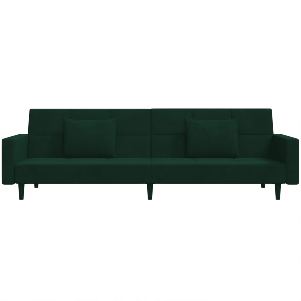 Canapea extensibilă cu 2 locuri, 2 perne, verde închis catifea