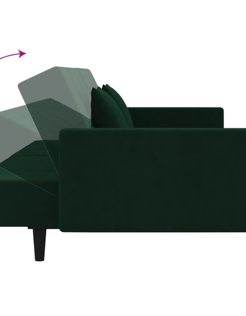 Încărcați imaginea în vizualizatorul Galerie, Canapea extensibilă cu 2 locuri, 2 perne, verde închis catifea
