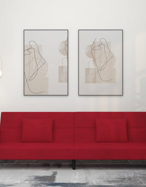 Încărcați imaginea în vizualizatorul Galerie, Canapea extensibilă cu 2 locuri, 2 perne, roșu vin, catifea
