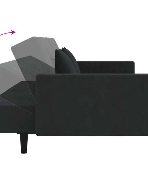 Încărcați imaginea în vizualizatorul Galerie, Canapea extensibilă cu 2 locuri, 2 perne, negru, catifea
