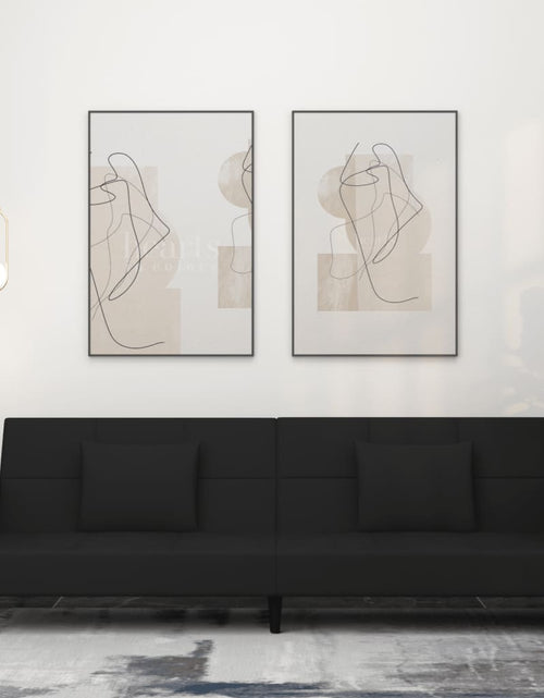Загрузите изображение в средство просмотра галереи, Canapea extensibilă cu 2 locuri, 2 perne, negru, catifea
