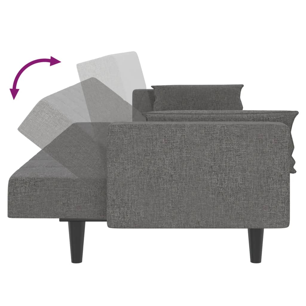 Canapea extensibilă cu 2 locuri, 2 perne, gri deschis, textil