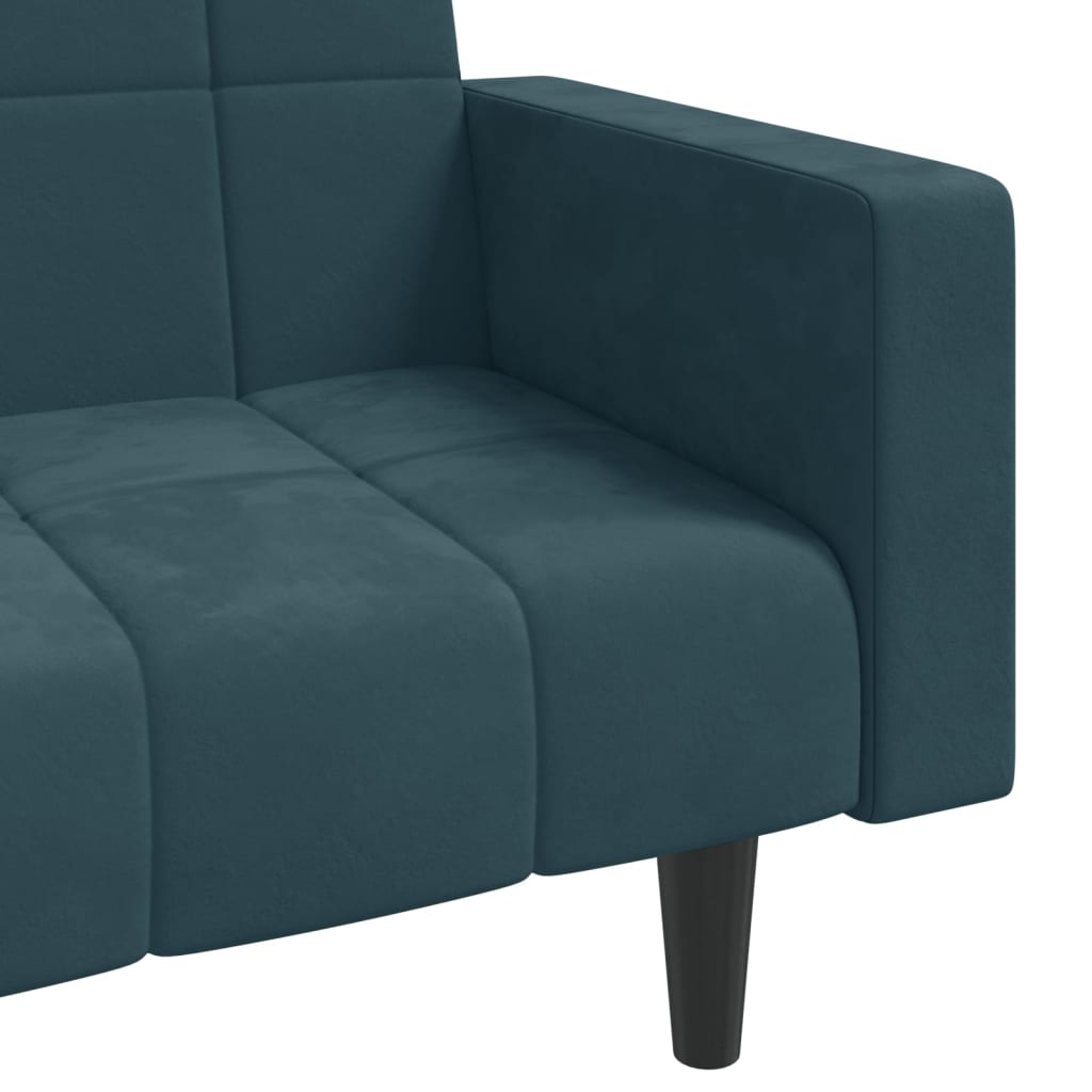 Canapea extensibilă cu 2 locuri, 2 perne, albastru, catifea