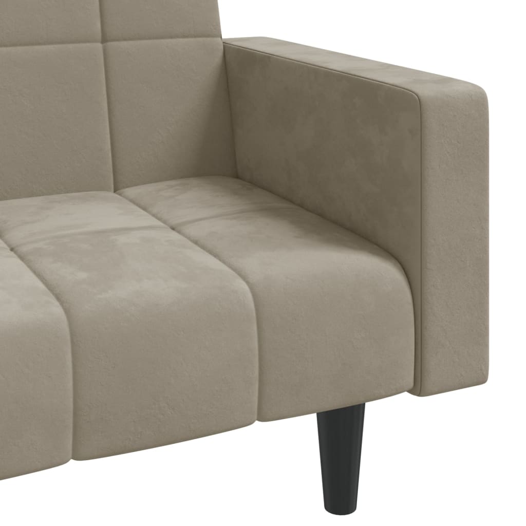 Canapea extensibilă cu 2 locuri, 2 perne, gri deschis, catifea