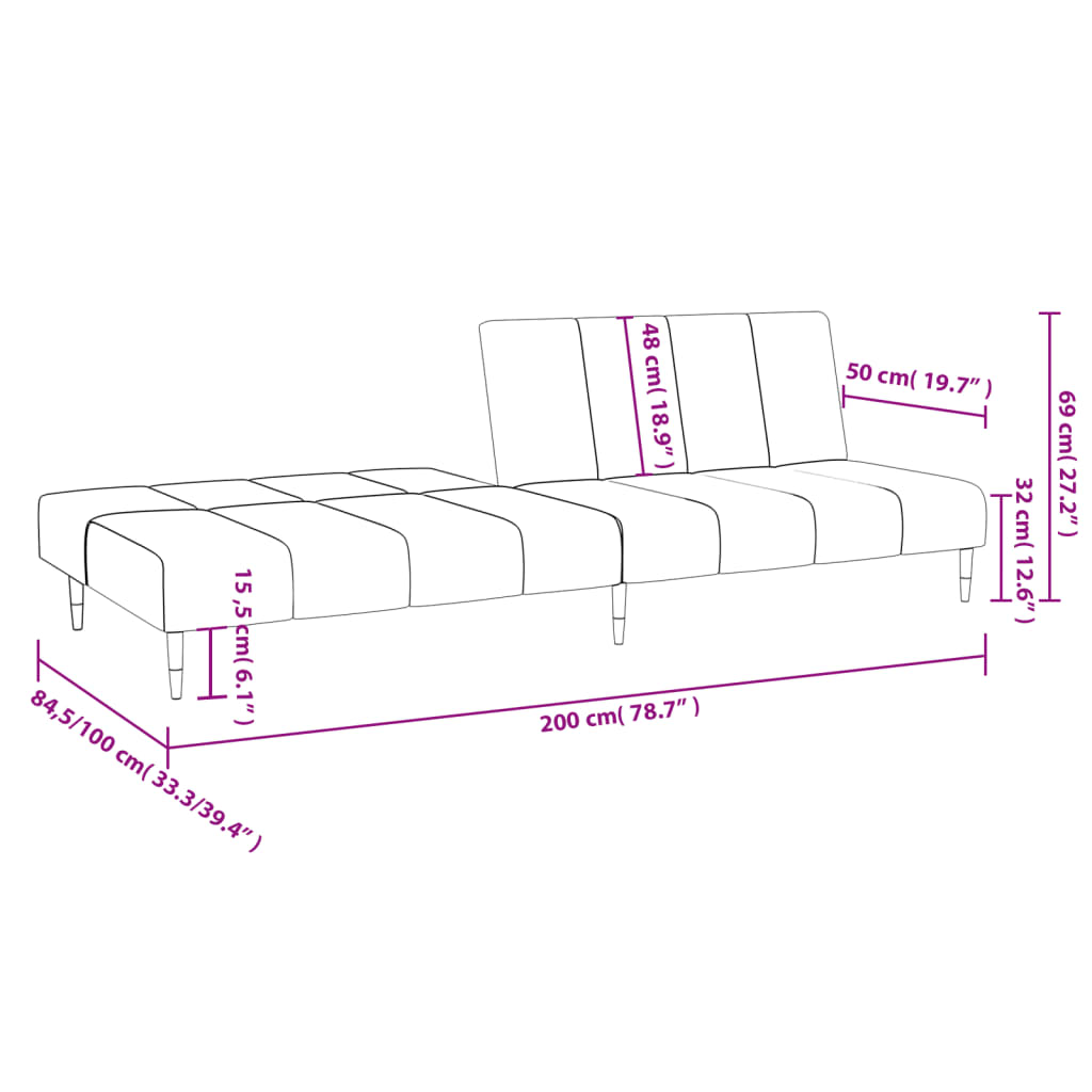 Canapea extensibilă cu 2 locuri, gri deschis, catifea