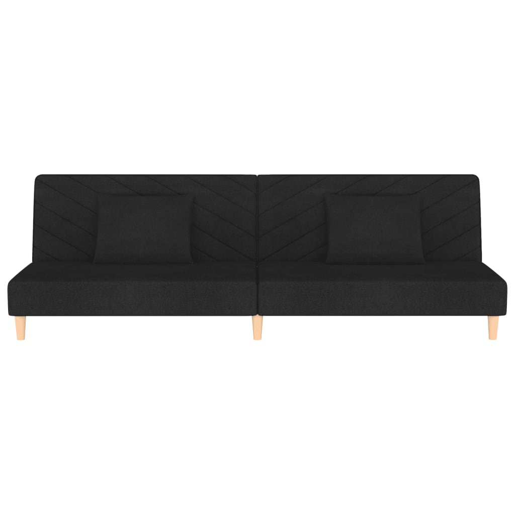 Canapea extensibilă cu 2 locuri, 2 perne, negru, textil