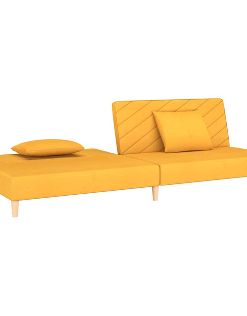 Încărcați imaginea în vizualizatorul Galerie, Canapea extensibilă cu 2 locuri, 2 perne, galben, textil

