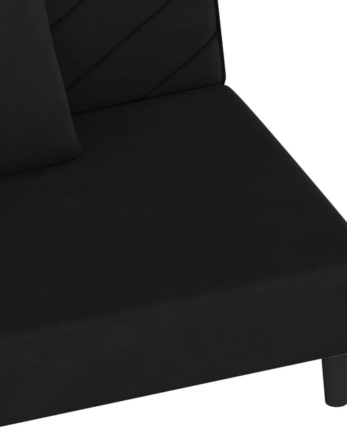 Încărcați imaginea în vizualizatorul Galerie, Canapea extensibilă cu 2 locuri, 2 perne, negru, catifea

