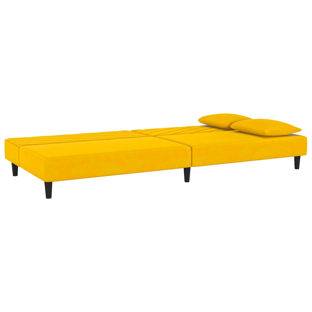 Canapea extensibilă cu 2 locuri, 2 perne, galben, catifea
