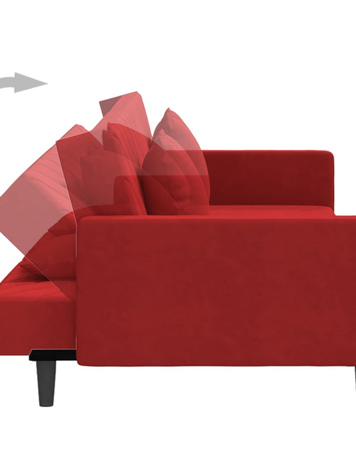 Încărcați imaginea în vizualizatorul Galerie, Canapea extensibilă cu 2 locuri, 2 perne, roșu vin, catifea
