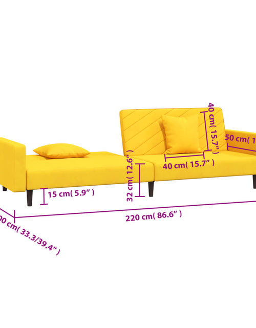 Загрузите изображение в средство просмотра галереи, Canapea extensibilă cu 2 locuri, 2 perne, galben, catifea

