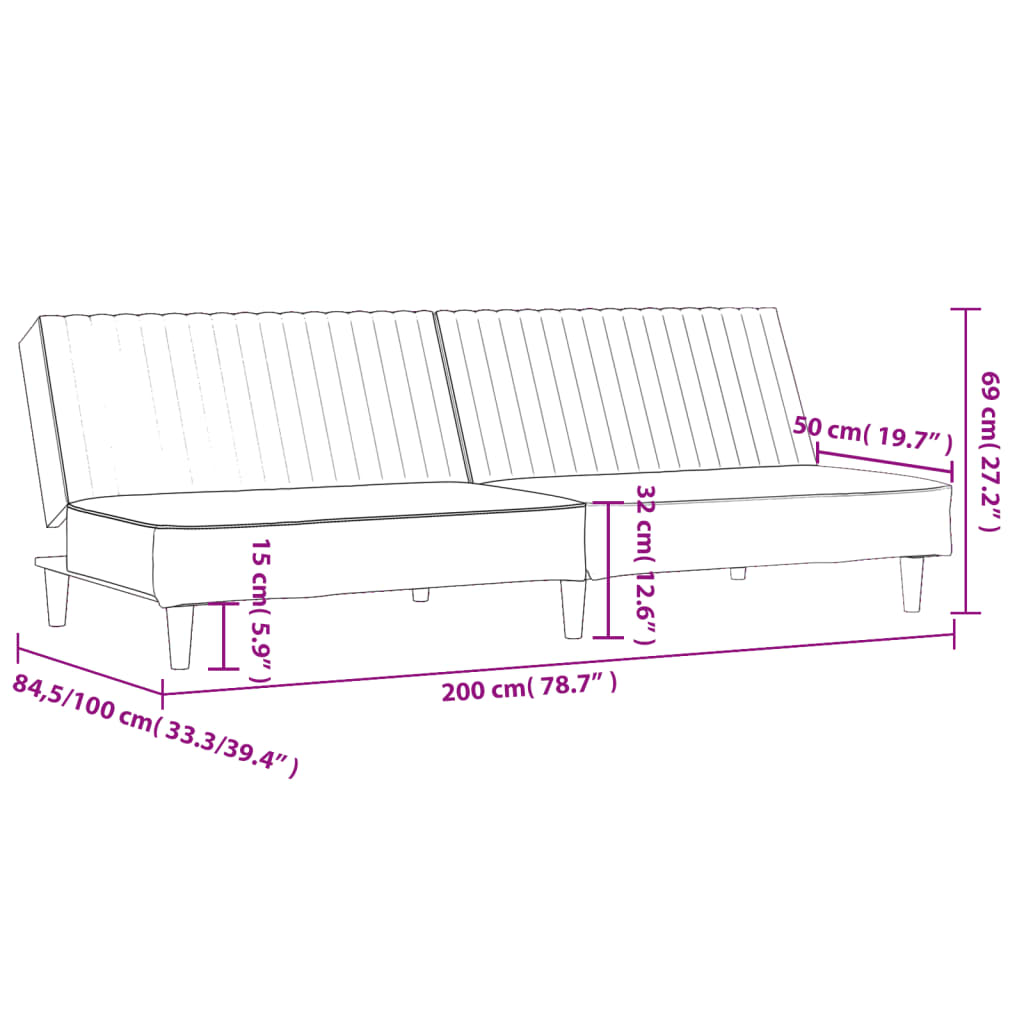 Canapea extensibilă cu 2 locuri, negru, catifea