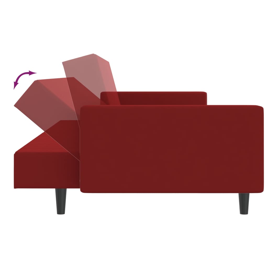Canapea extensibilă cu 2 locuri, roșu vin, catifea