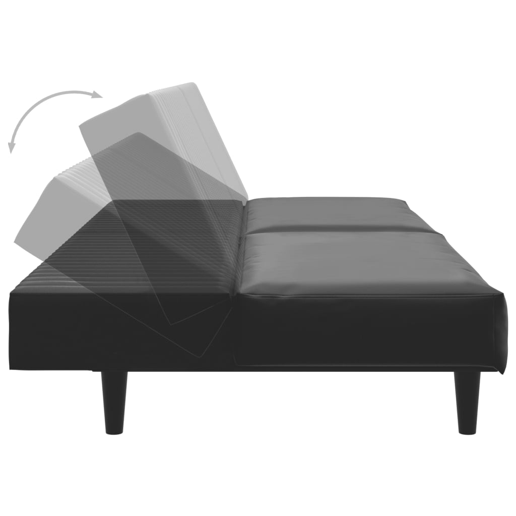 Canapea extensibilă cu 2 locuri, negru, piele ecologică - Lando