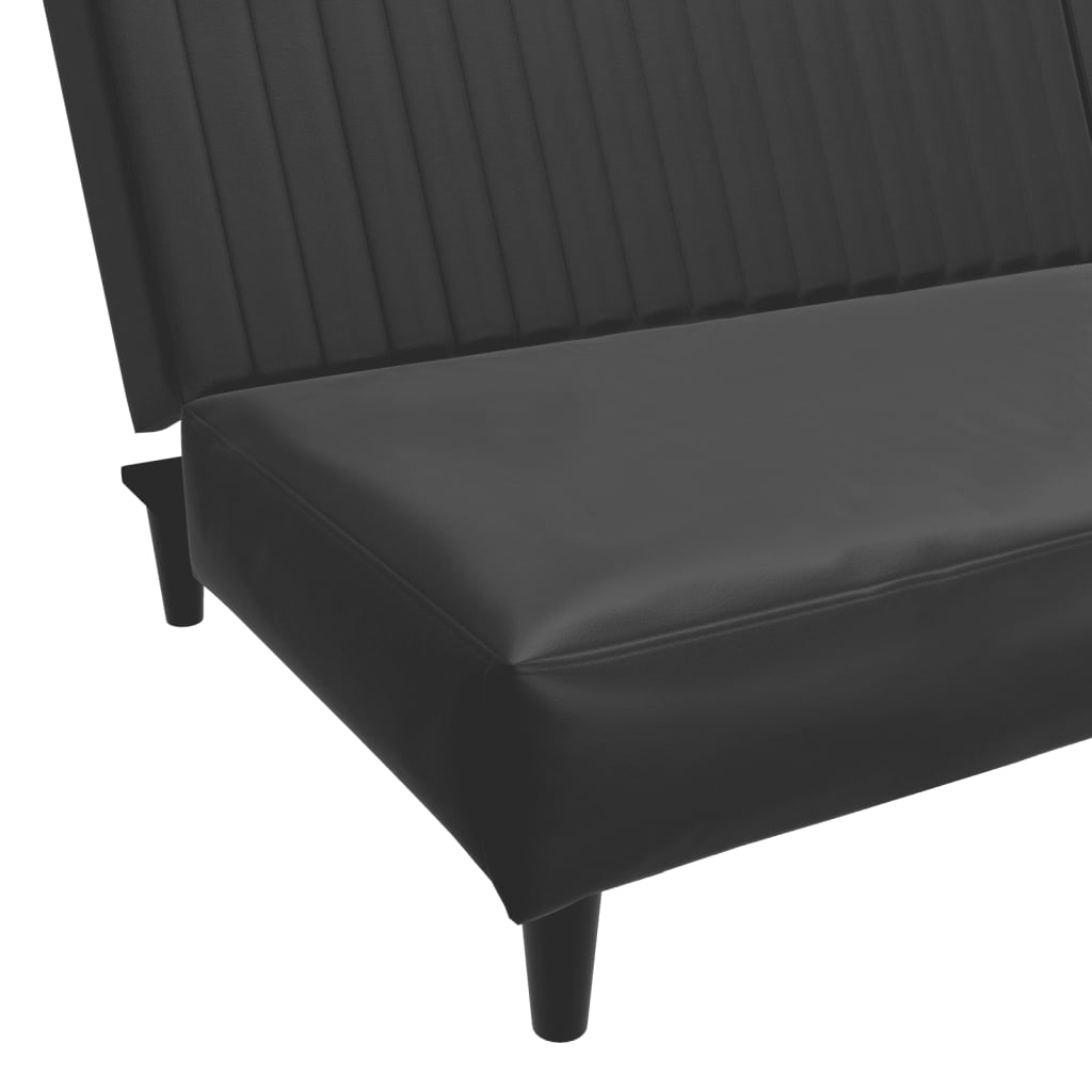 Canapea extensibilă cu 2 locuri, negru, piele ecologică - Lando