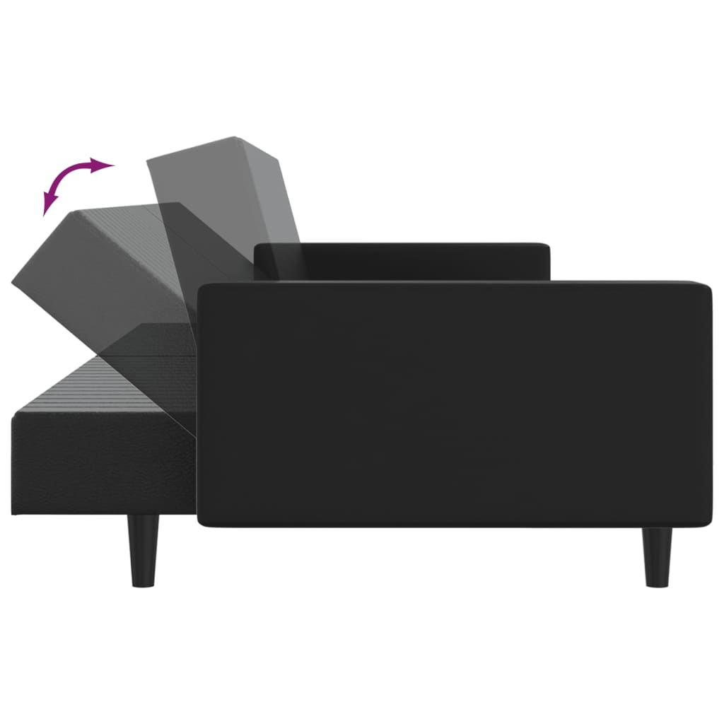 Canapea extensibilă cu 2 locuri, negru, piele ecologică