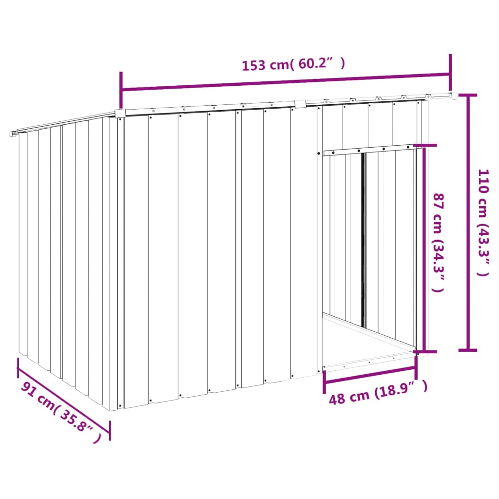 Cușcă câine cu acoperiș antracit 153x91x110 cm oțel galvanizat