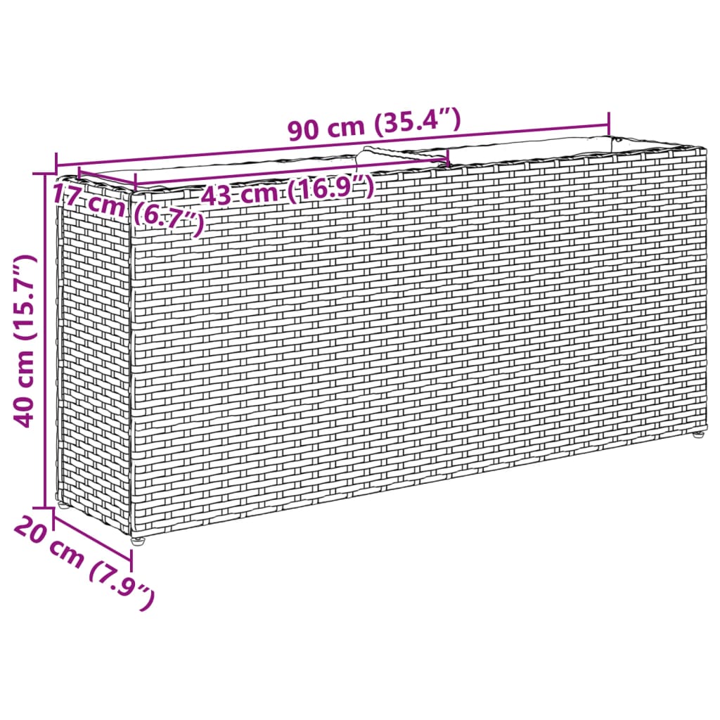 Jardinieră de grădină cu 2 ghivece, gri, 90x20x40 cm poliratan