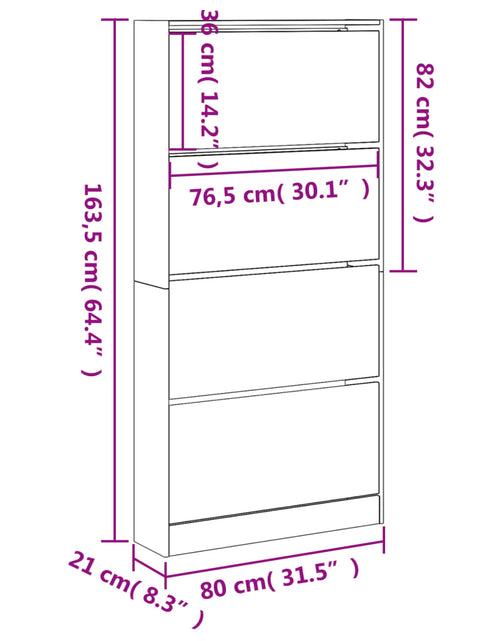 Încărcați imaginea în vizualizatorul Galerie, Pantofar cu 4 sertare rabatabile, stejar sonoma, 80x21x163,5 cm
