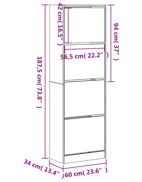 Încărcați imaginea în vizualizatorul Galerie, Pantofar cu 4 sertare rabatabile, stejar sonoma, 60x34x187,5 cm
