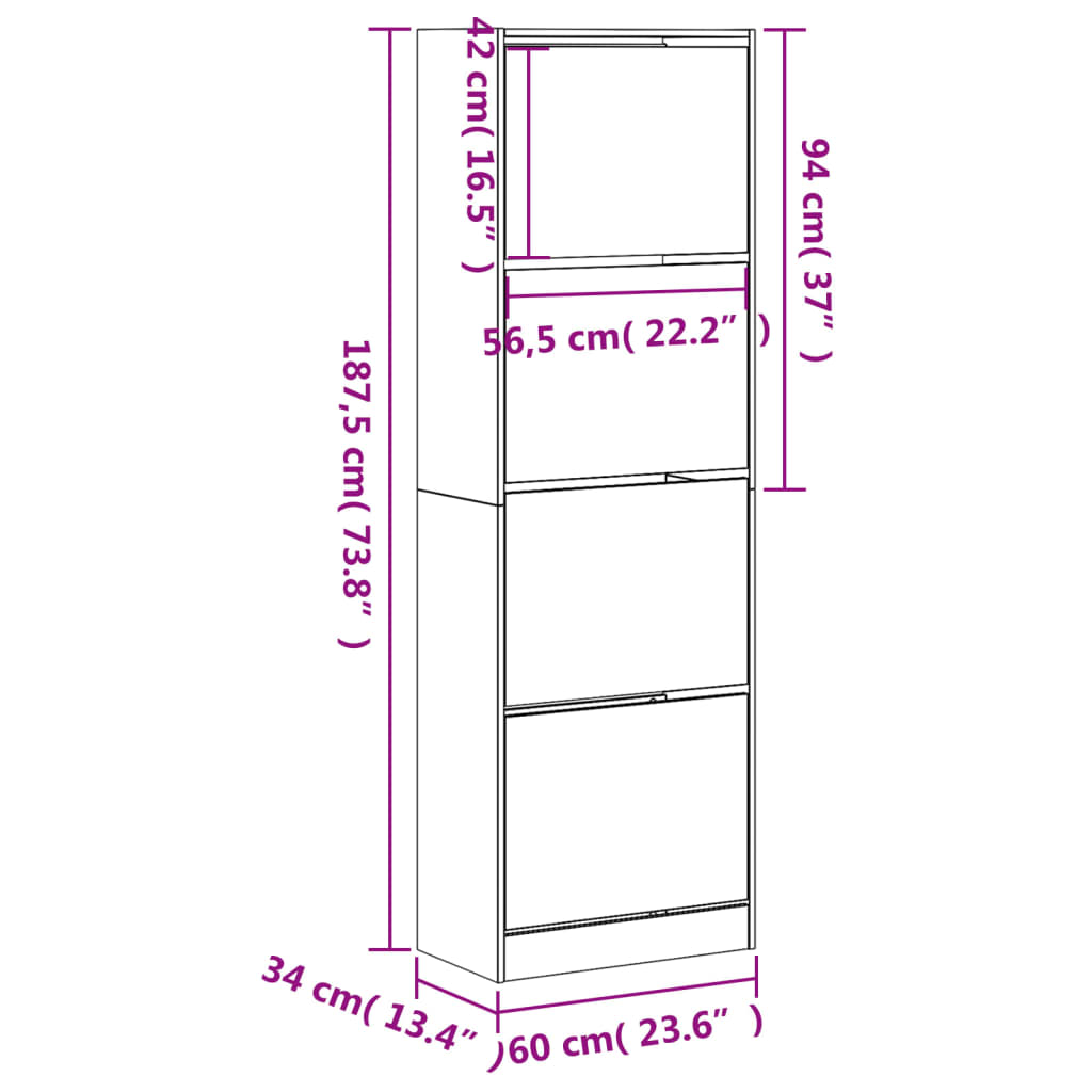 Pantofar cu 4 sertare rabatabile, stejar sonoma, 60x34x187,5 cm