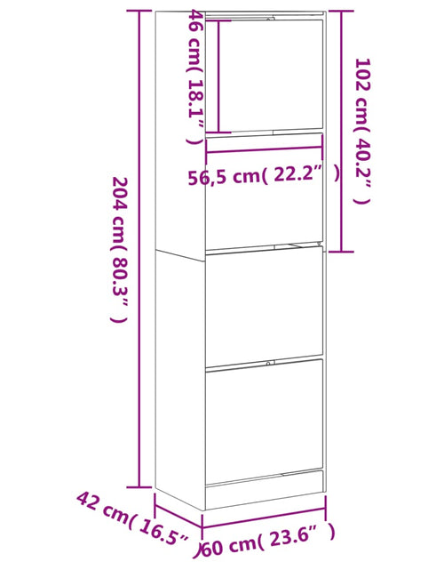 Încărcați imaginea în vizualizatorul Galerie, Pantofar cu 4 sertare rabatabile, stejar fumuriu, 60x42x204 cm
