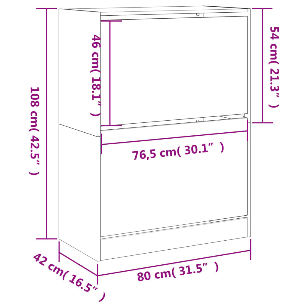 Dulap de pantofi cu 2 sertare rabatabile, alb, 80x42x108 cm