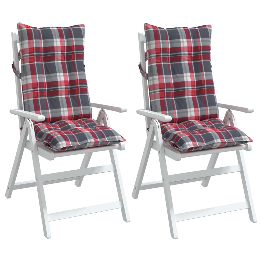 Perne scaun cu spătar înalt, 2 buc., roșu carouri textil oxford