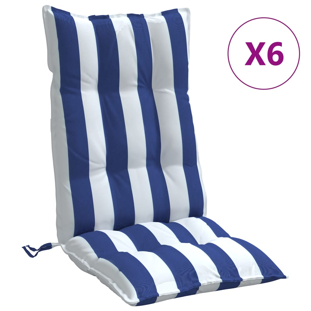Perne de scaun spătar înalt, 6 buc. dungi albastre&albe, textil