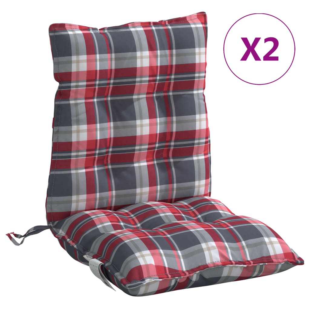 Perne scaun cu spătar mic, 2 buc., roșu carouri, textil oxford