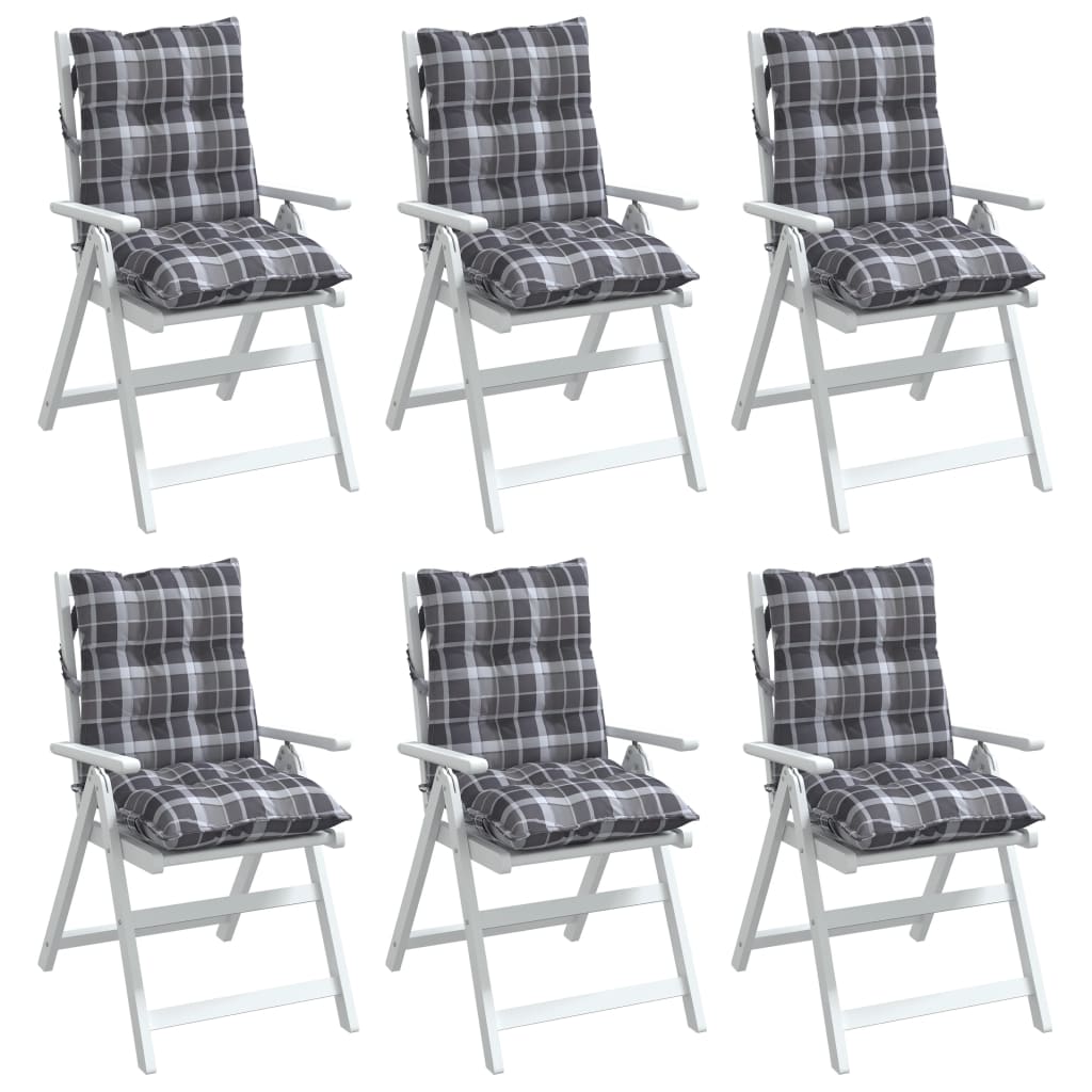 Perne scaun cu spătar mic, 6 buc., gri carouri, textil oxford