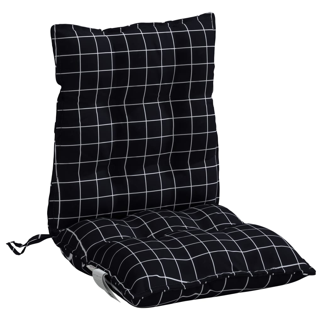 Perne scaun cu spătar mic, 2 buc., negru carouri, textil oxford