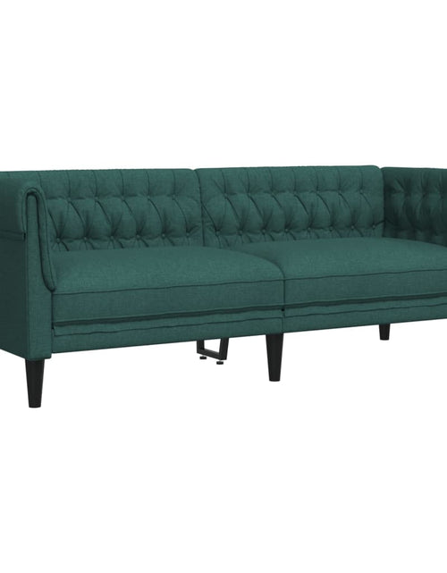 Загрузите изображение в средство просмотра галереи, Canapea Chesterfield cu 3 locuri, verde închis, material textil
