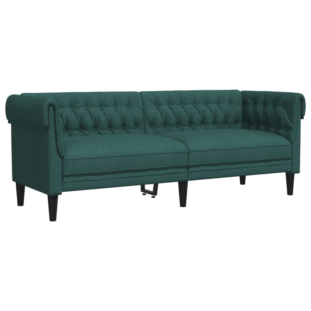 Canapea Chesterfield cu 3 locuri, verde închis, material textil