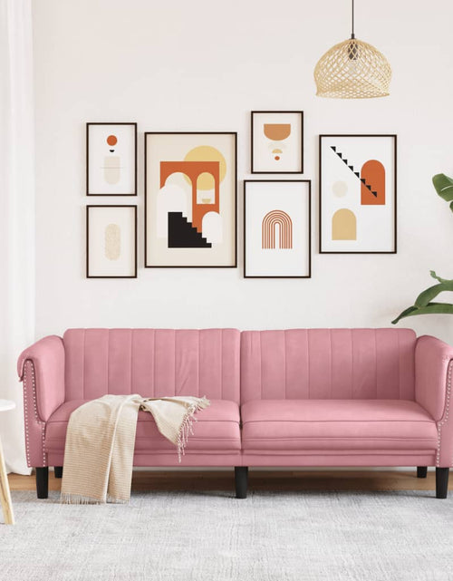 Încărcați imaginea în vizualizatorul Galerie, Canapea cu 3 locuri, roz, catifea - Lando
