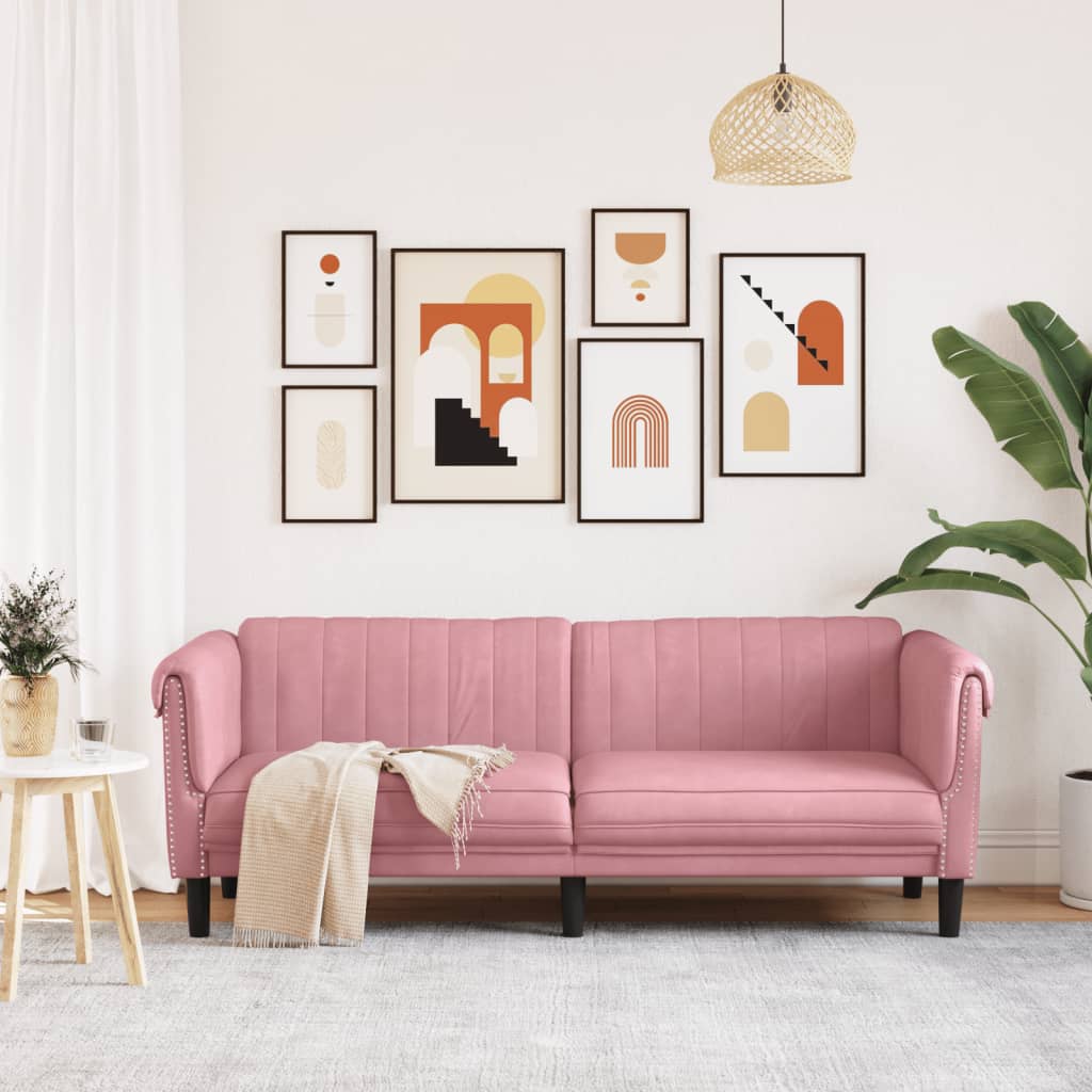 Canapea cu 3 locuri, roz, catifea - Lando
