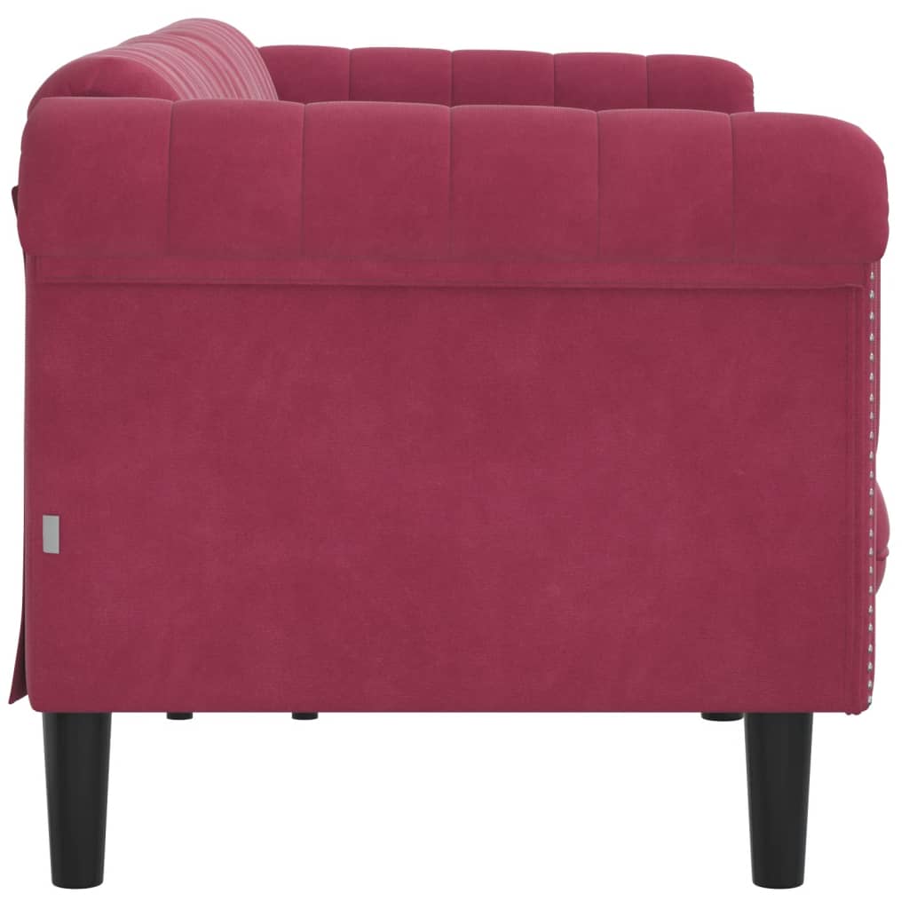 Canapea cu 3 locuri, roșu vin, material catifea