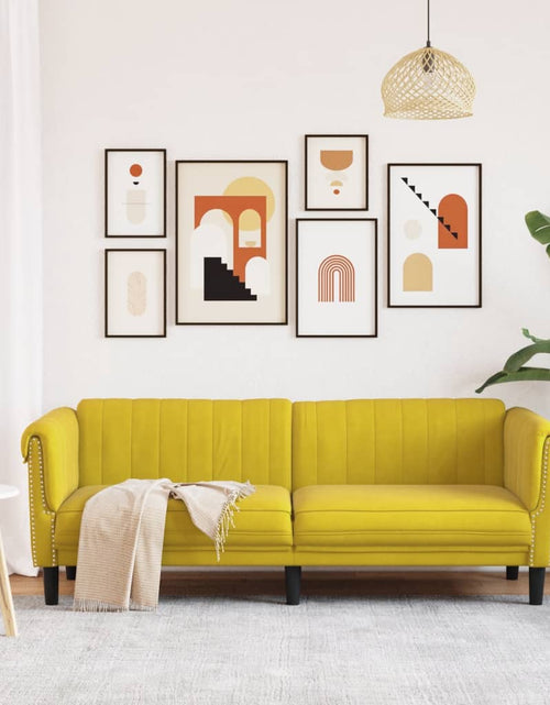 Încărcați imaginea în vizualizatorul Galerie, Canapea cu 3 locuri, galben, catifea - Lando
