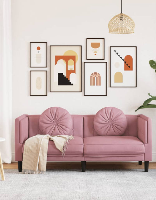 Încărcați imaginea în vizualizatorul Galerie, Canapea cu perne, 2 locuri, roz, catifea
