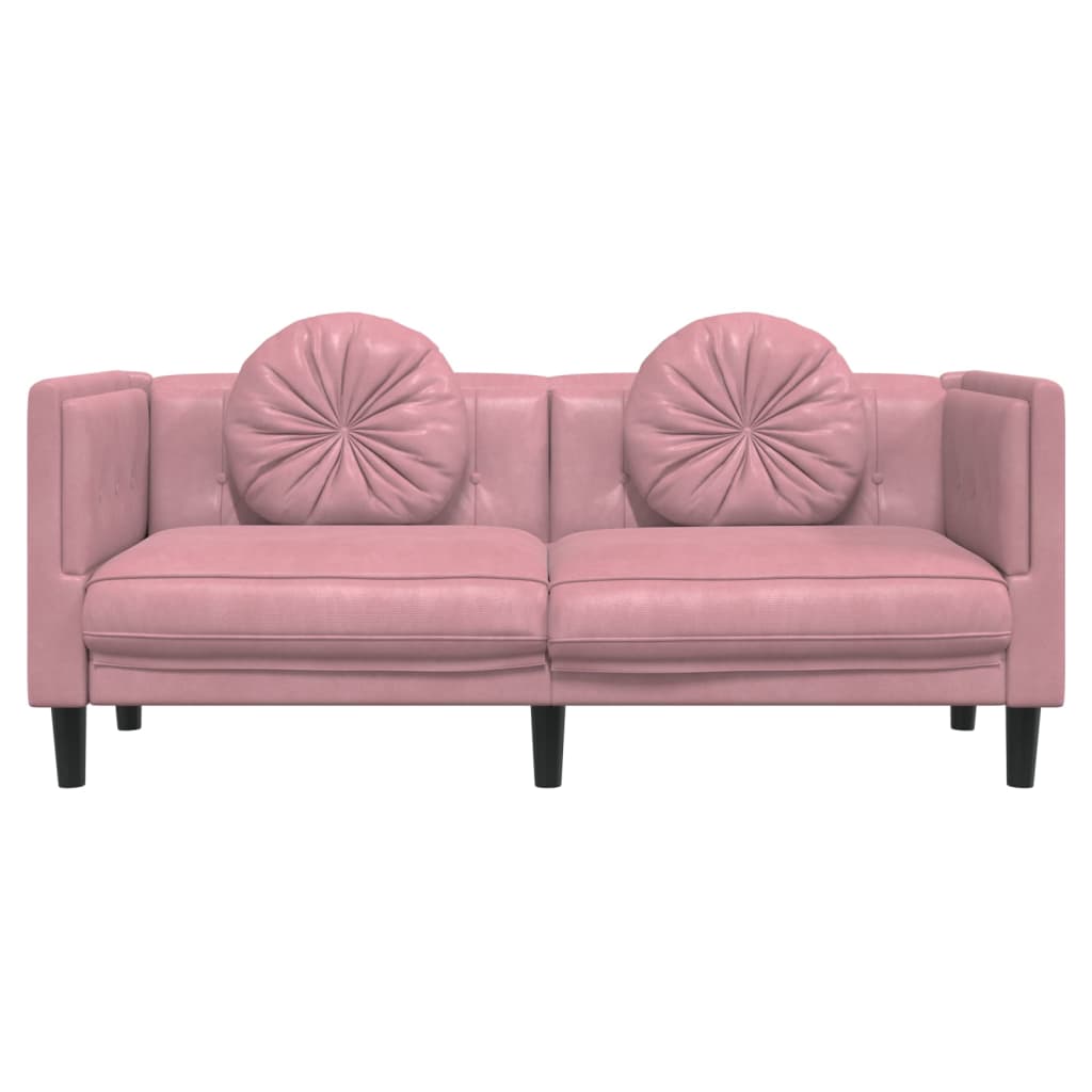 Canapea cu perne, 2 locuri, roz, catifea - Lando