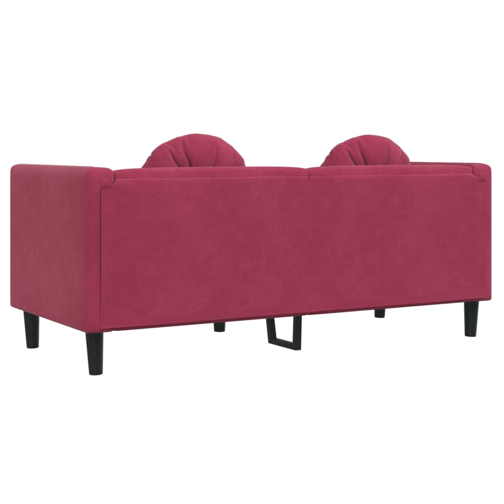 Canapea cu perne, 2 locuri, roșu vin, catifea