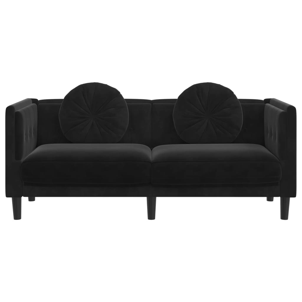 Canapea cu perne, 2 locuri, negru, catifea