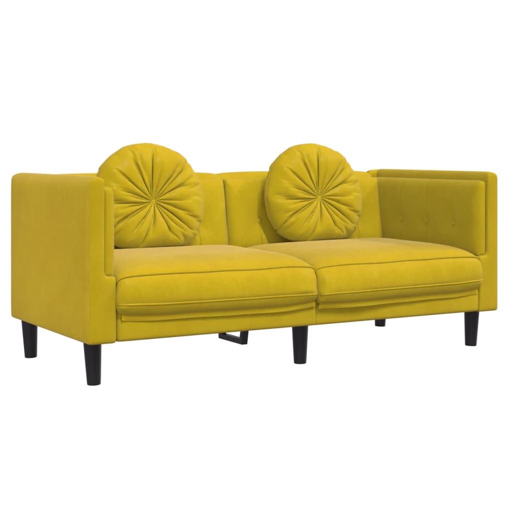 Canapea cu perne, 2 locuri, galben, catifea