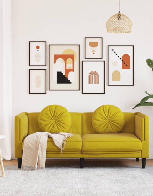 Încărcați imaginea în vizualizatorul Galerie, Canapea cu perne, 2 locuri, galben, catifea
