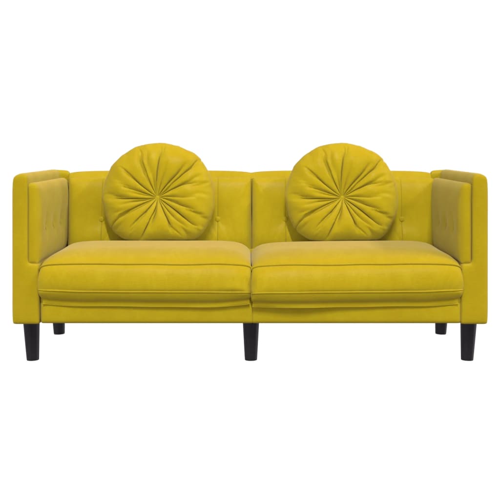 Canapea cu perne, 2 locuri, galben, catifea