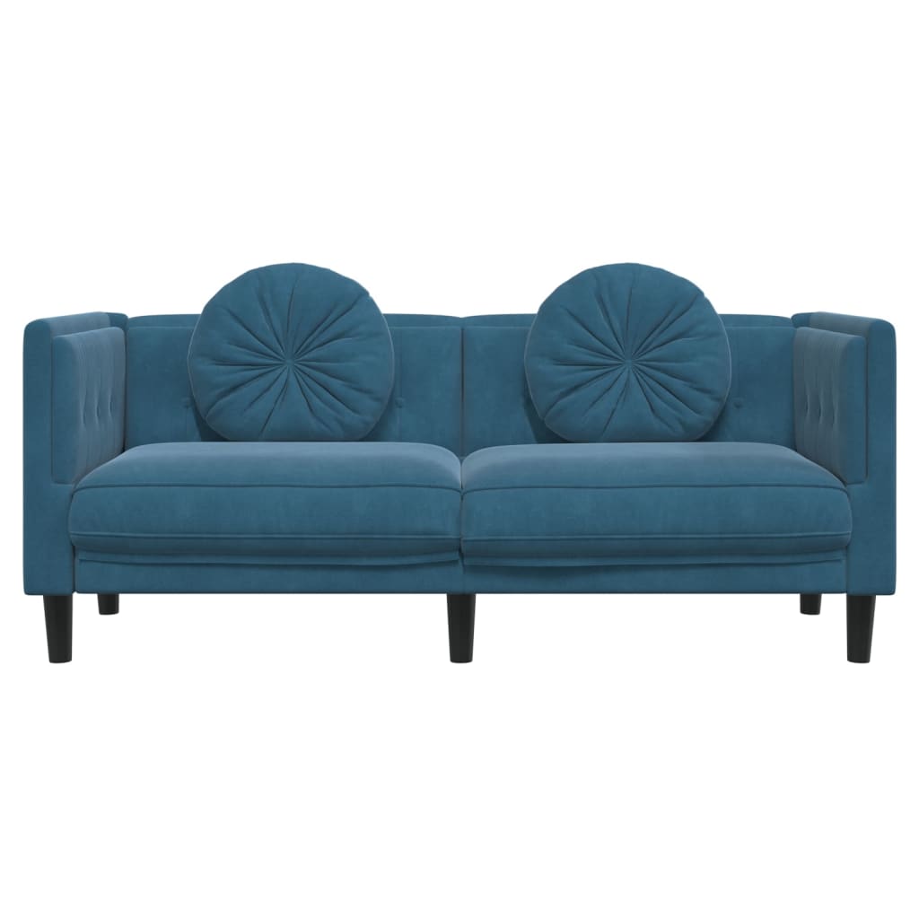 Canapea cu perne, 2 locuri, albastru, catifea - Lando