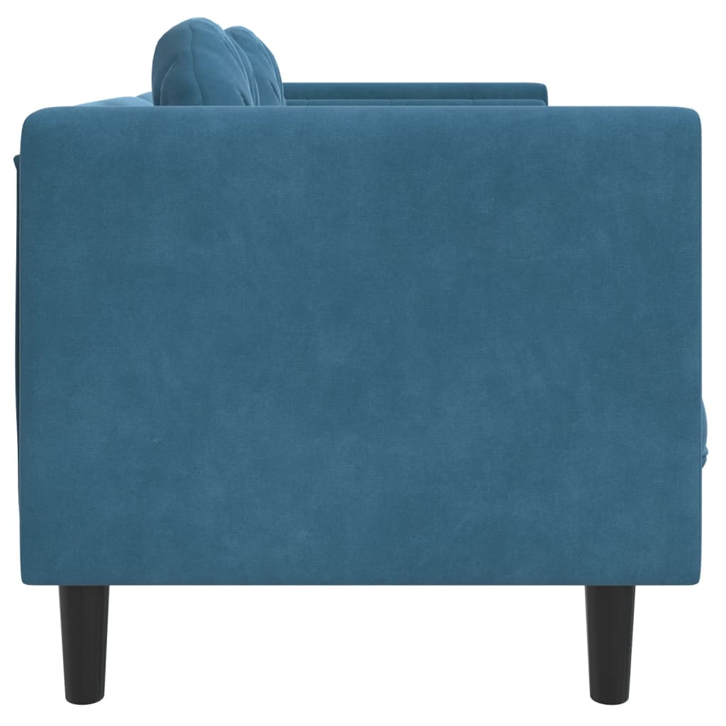 Canapea cu perne, 2 locuri, albastru, catifea - Lando