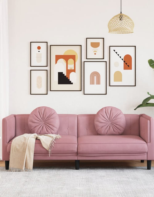 Încărcați imaginea în vizualizatorul Galerie, Canapea cu perne, 3 locuri, roz, catifea - Lando
