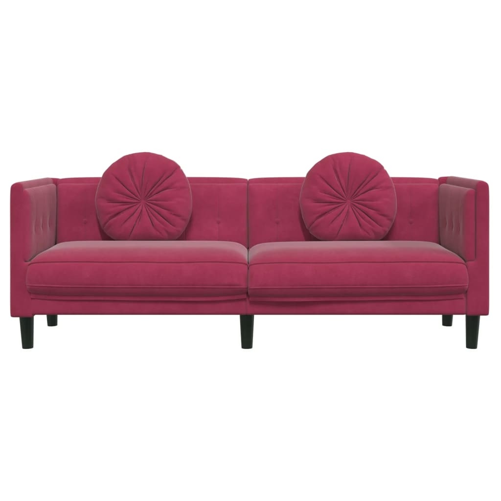 Canapea cu perne, 3 locuri, roșu vin, catifea